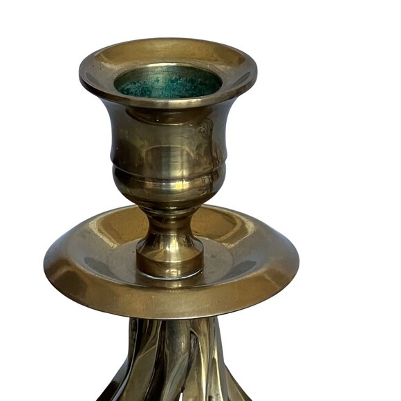 Vintage Brass Heavy 11" Pair Spiral Twist Cyclone Style Victorian Candle Holder - Picture 9 of 12
